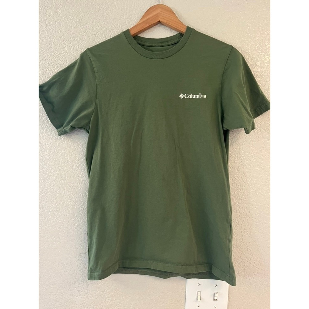 Columbia Mens Graphic T-Shirt Green Short Sleeve Mountain Logo Cotton Small